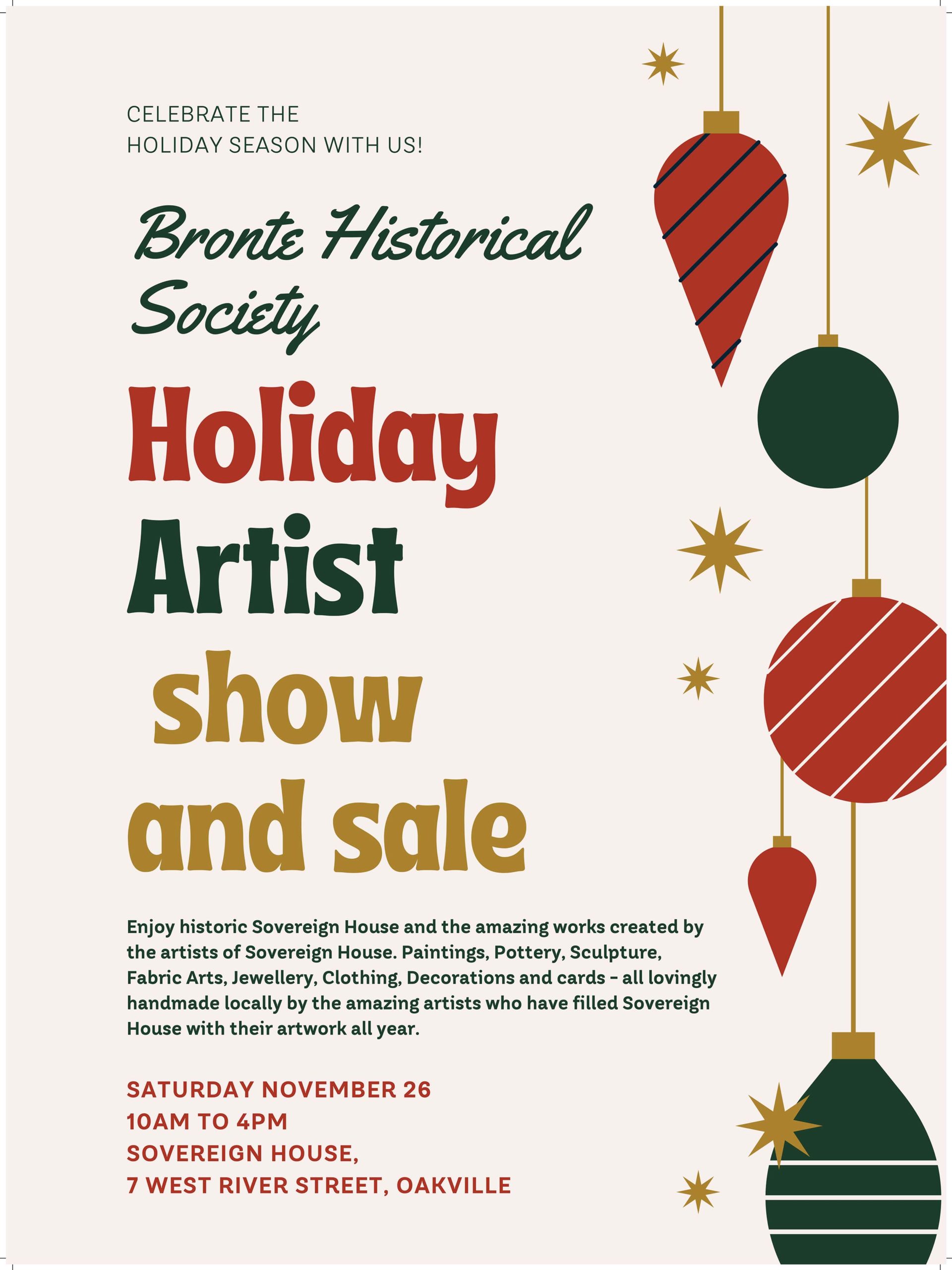 Bronte Historical Society Holiday Artist Show and Sale