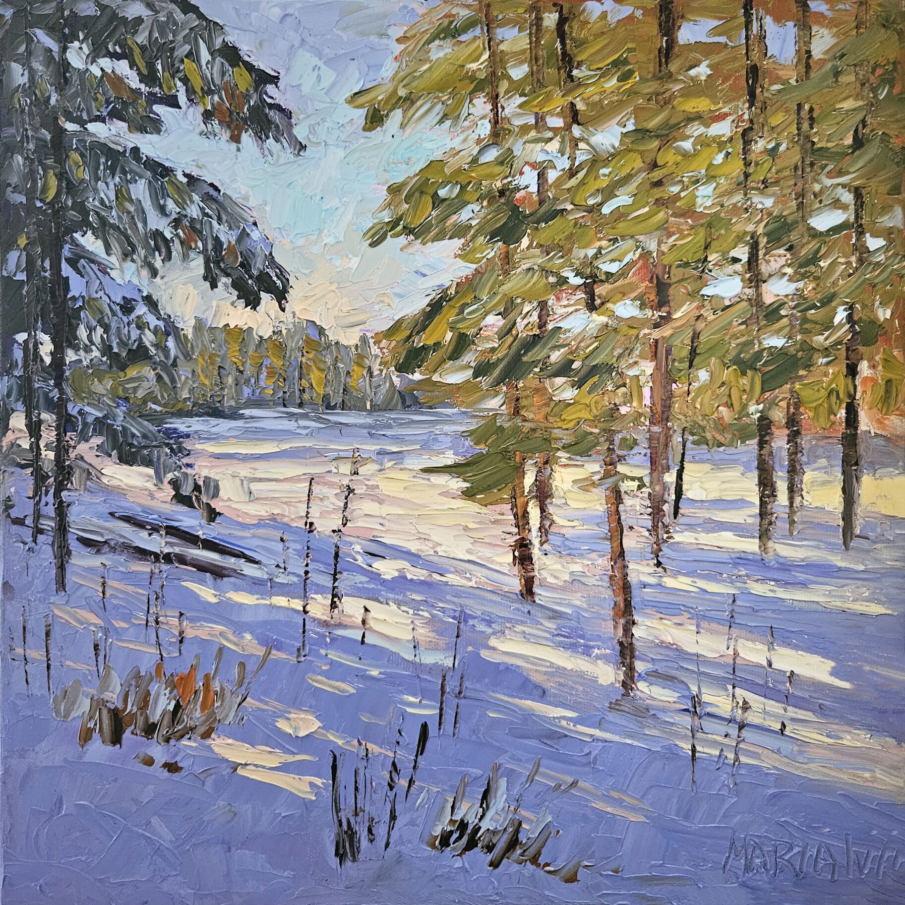 Impressionistic Winter Scene in Oil (Palette Knife Painting)