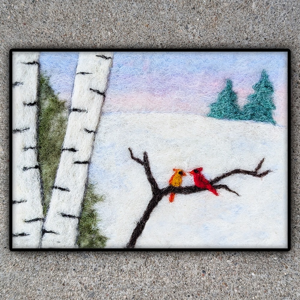 Winter Birch and Cardinals